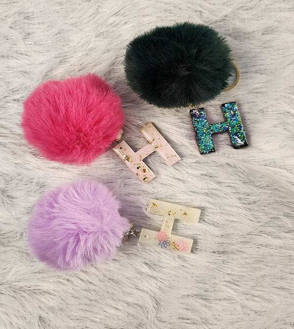 'H' Pom Pom Keychain