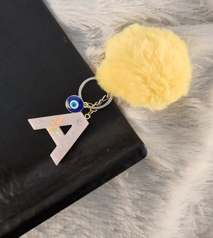 'A' Pom Pom Keychain