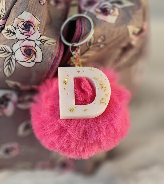 'D' Pom Pom Keychain