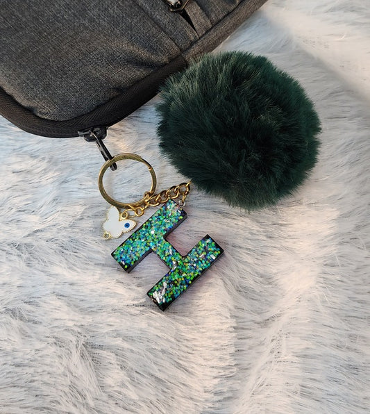 'H' Pom Pom Keychain