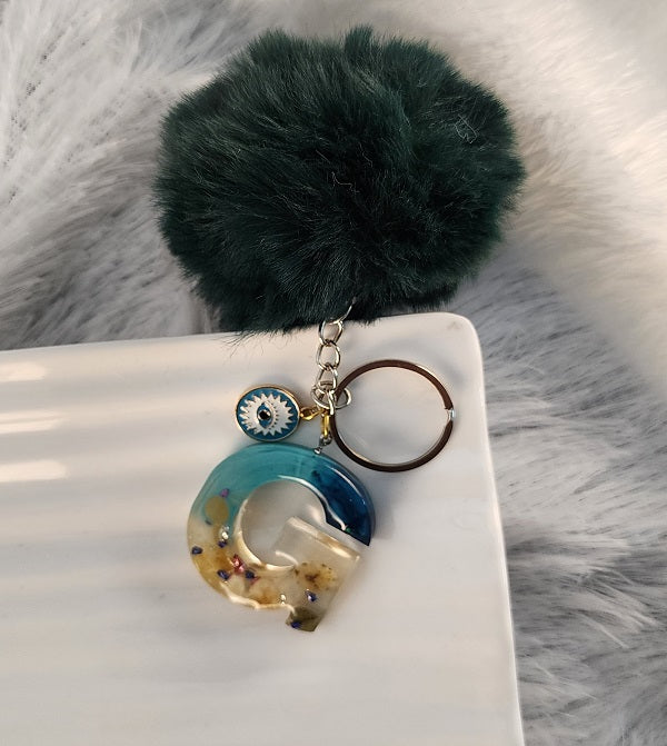 'G' Pom Pom Keychain