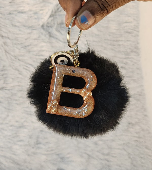 'B' Pom Pom Keychain