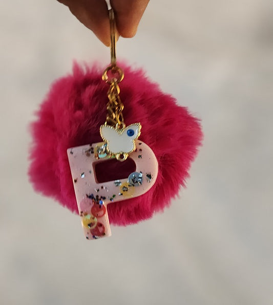 'P' Pom Pom Keychain