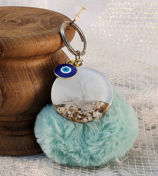 Sea Pom Pom Keychain