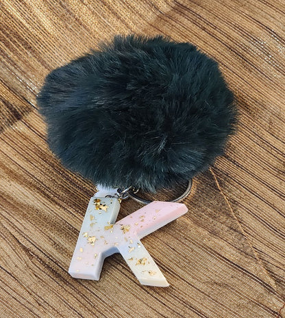 'K' Pom Pom Keychain