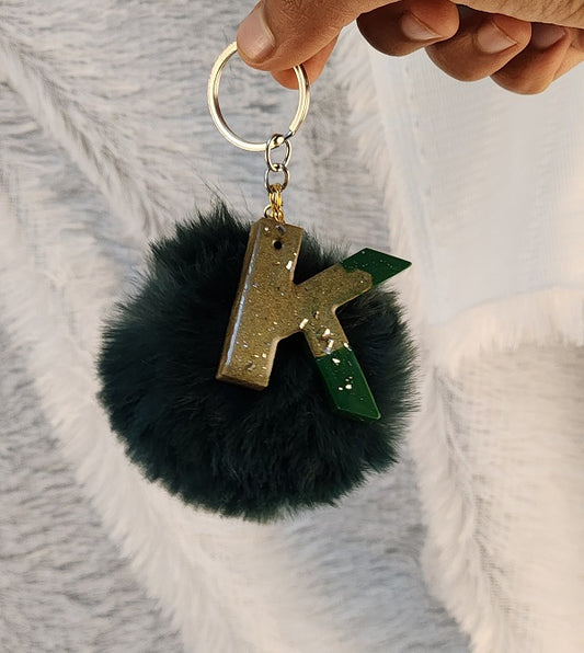 'K' Pom Pom Keychain