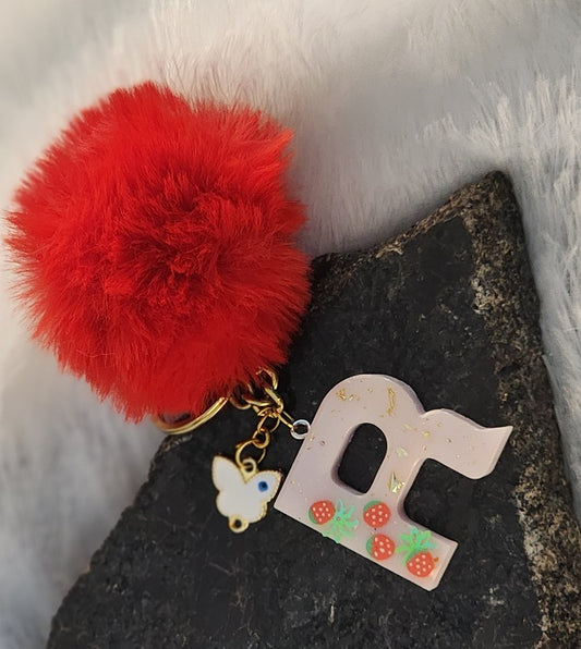 'R' Pom Pom Keychain