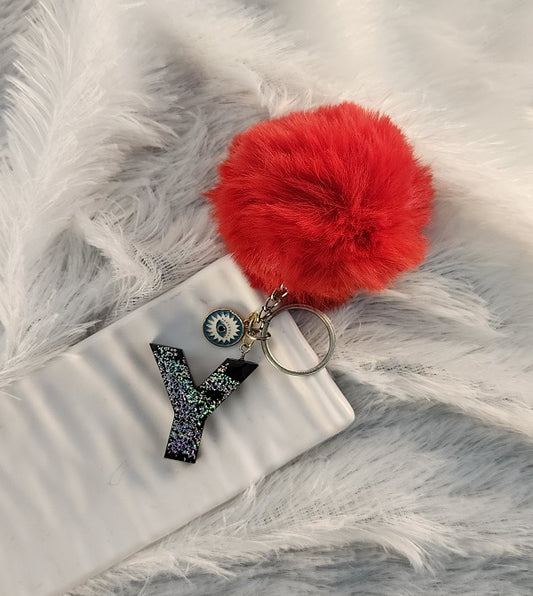 'Y' Pom Pom Keychain