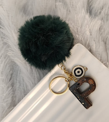 'P' Pom Pom Keychain