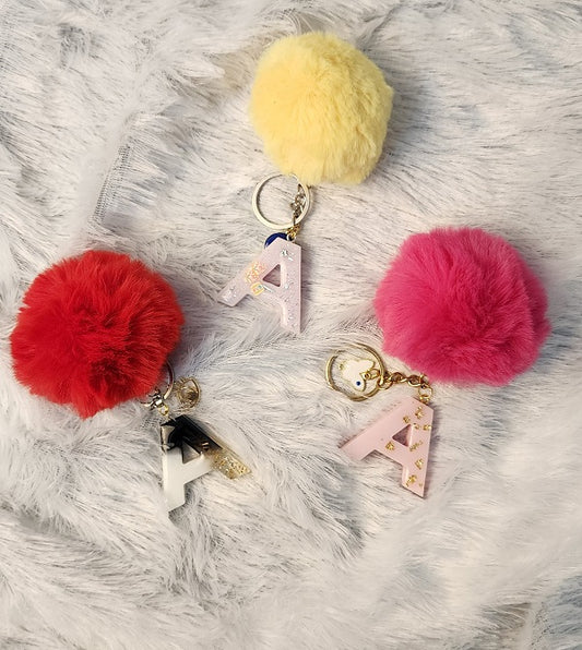 'A' Pom Pom Keychain