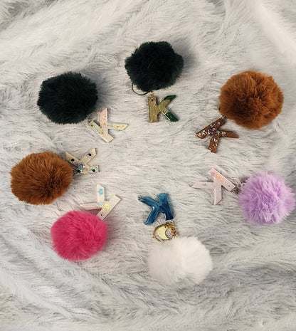 'K' Pom Pom Keychain