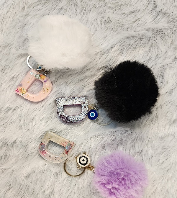 'D' Pom Pom Keychain