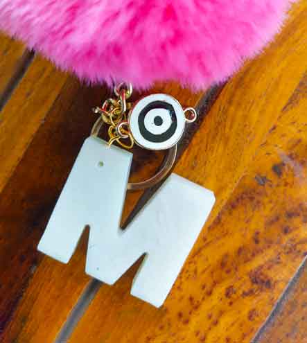 'M' Pom Pom Keychain